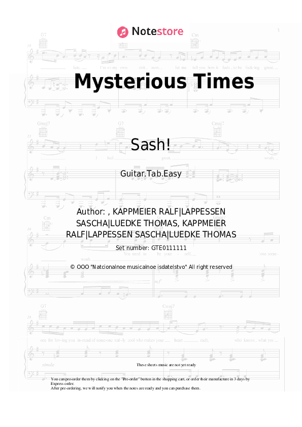 Mysterious Times - Sash!, Tina Cousins Tabs Easy - Guitar.Tab.Easy