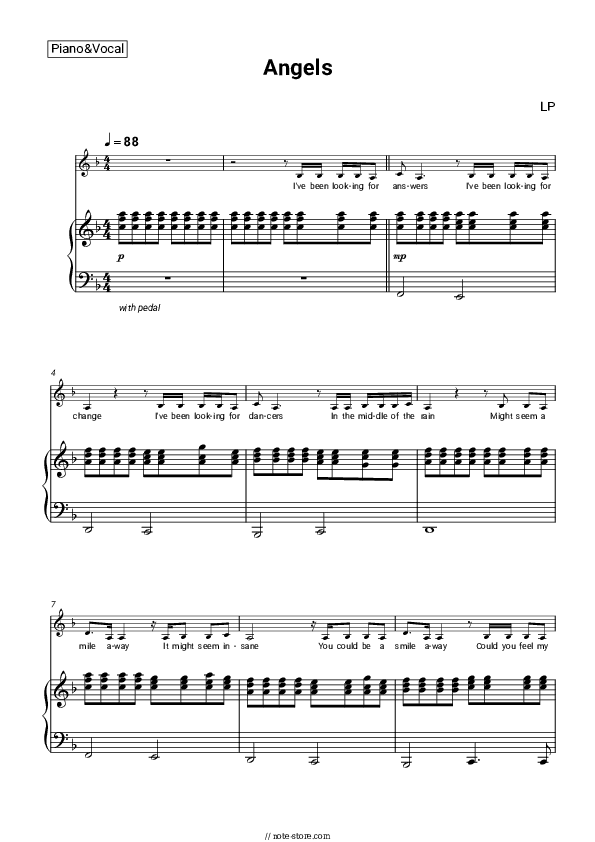 Angels - LP Piano Sheet Music with the Voice part - Piano&Vocal