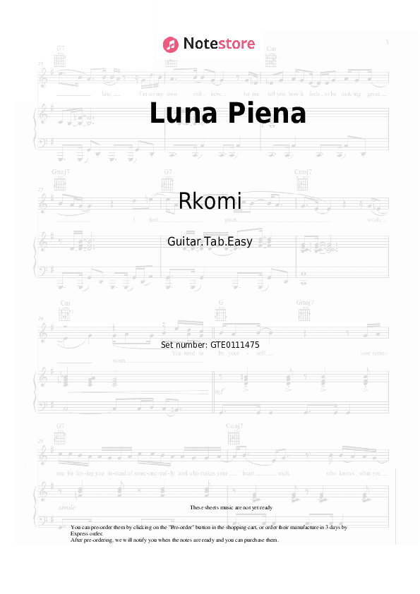 Luna Piena - Rkomi, Irama, Shablo Tabs Easy - Guitar.Tab.Easy