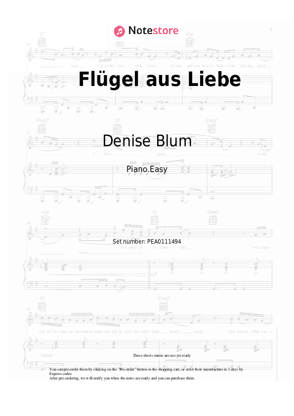 Flügel aus Liebe - Denise Blum Piano Sheet Music Easy - Piano.Easy