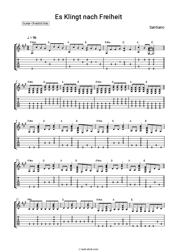 Es klingt nach Freiheit - Santiano Chords and Tabs - Guitar.Chords&Tabs