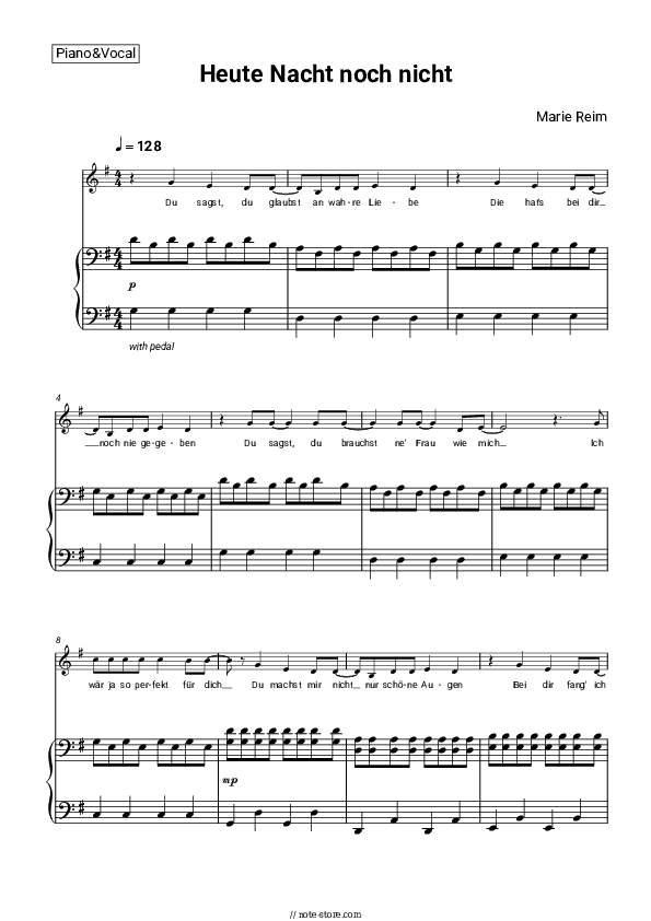 Heute Nacht noch nicht - Marie Reim Piano Sheet Music with the Voice part - Piano&Vocal