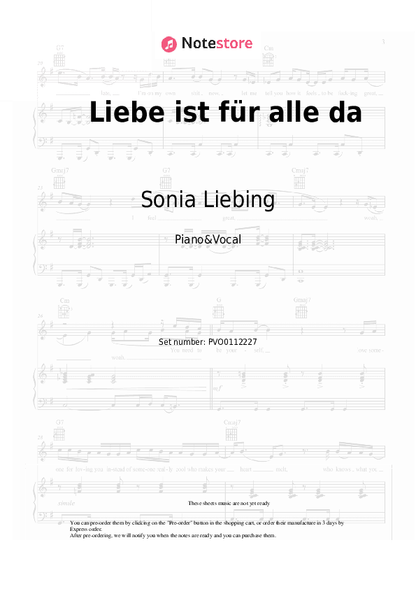 Liebe ist für alle da - Sonia Liebing Piano Sheet Music with the Voice part - Piano&Vocal