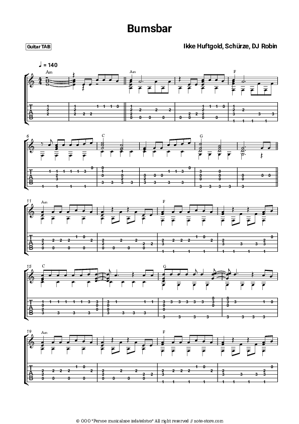 Bumsbar - Ikke Huftgold, Schürze, DJ Robin Tabs - Guitar.Tabs