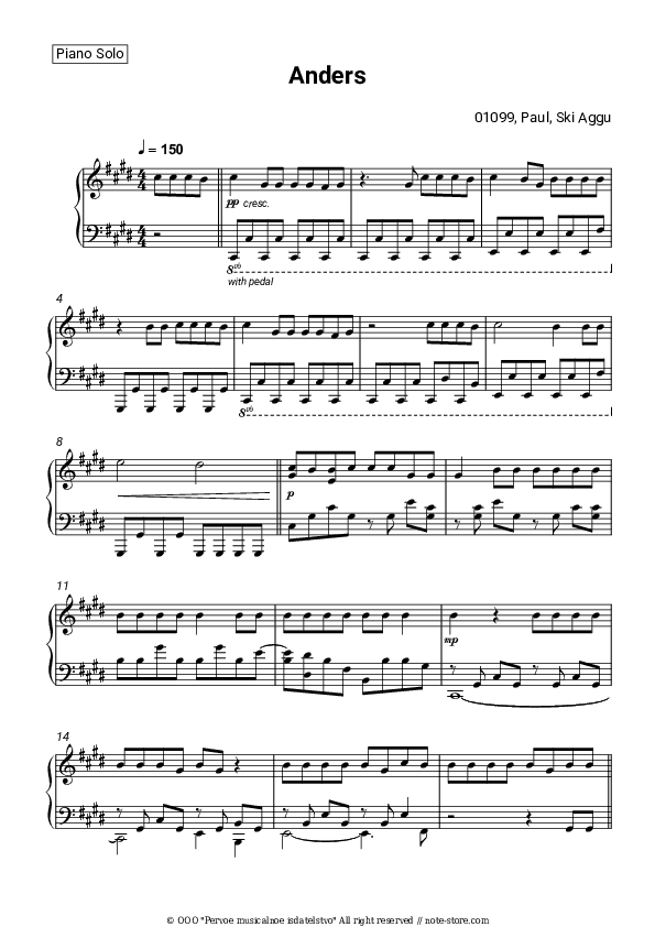 Anders - 01099, Paul, Ski Aggu Piano Sheet Music - Piano.Solo