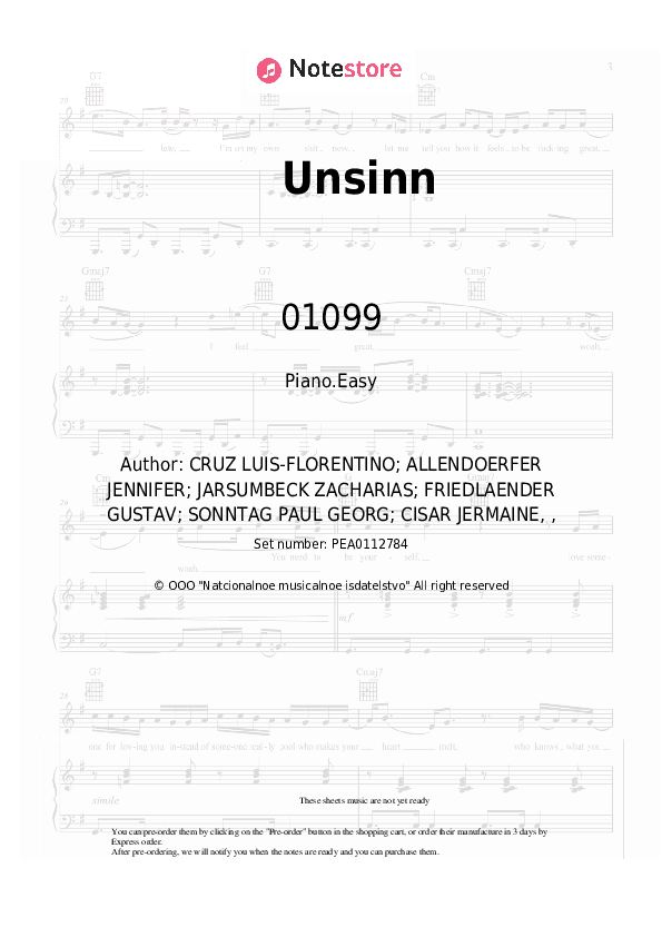 Unsinn - 01099 Piano Sheet Music Easy - Piano.Easy