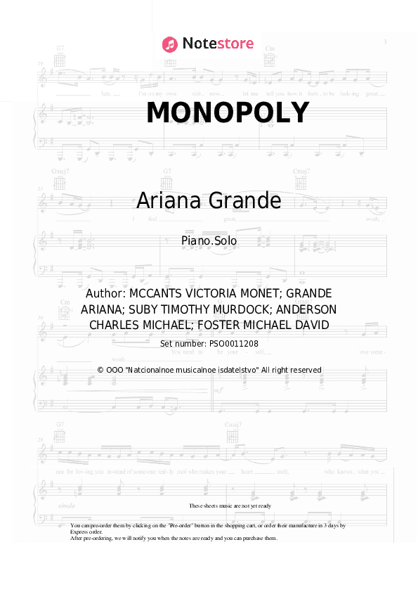 MONOPOLY - Ariana Grande, Victoria Monét Piano Sheet Music - Piano.Solo