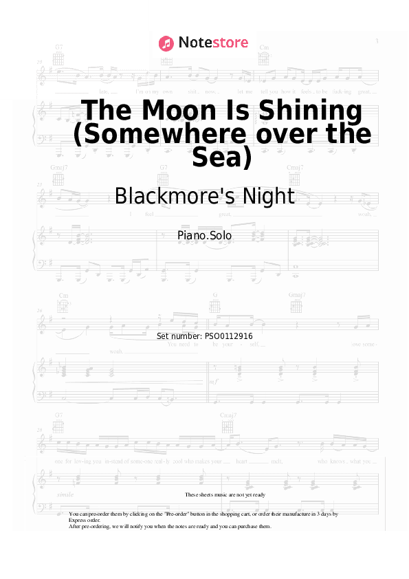 The Moon Is Shining (Somewhere over the Sea) - Blackmore's Night Piano Sheet Music - Piano.Solo