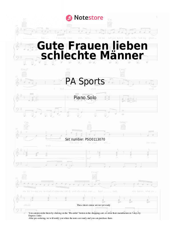 Gute Frauen lieben schlechte Männer - PA Sports, Carlota Emilia Piano Sheet Music - Piano.Solo
