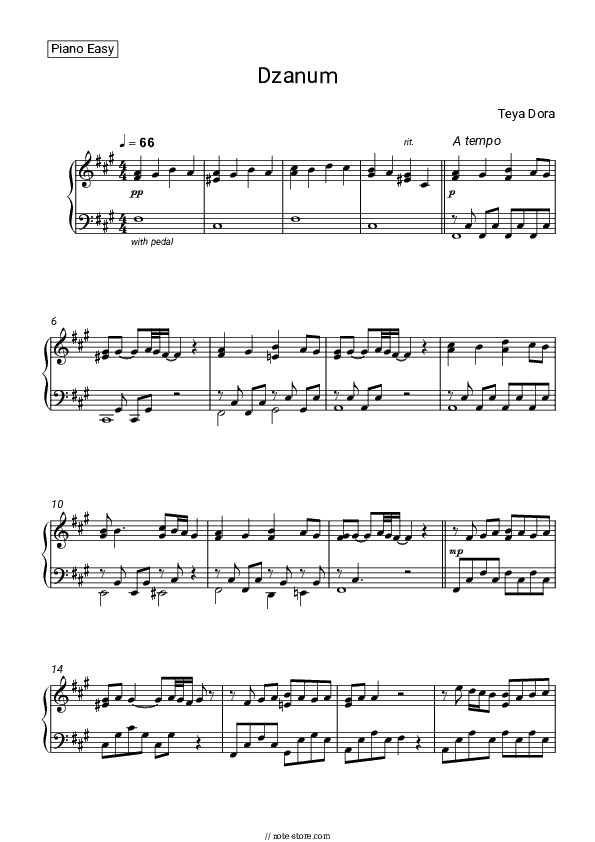 Džanum - Teya Dora Piano Sheet Music Easy - Piano.Easy