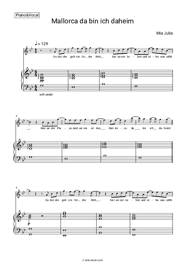 Mallorca da bin ich daheim - Mia Julia, DJ Mico Piano Sheet Music with the Voice part - Piano&Vocal