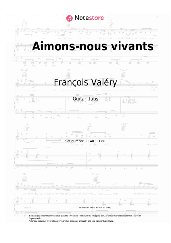 Aimons-nous vivants - François Valéry Tabs - Guitar.Tabs