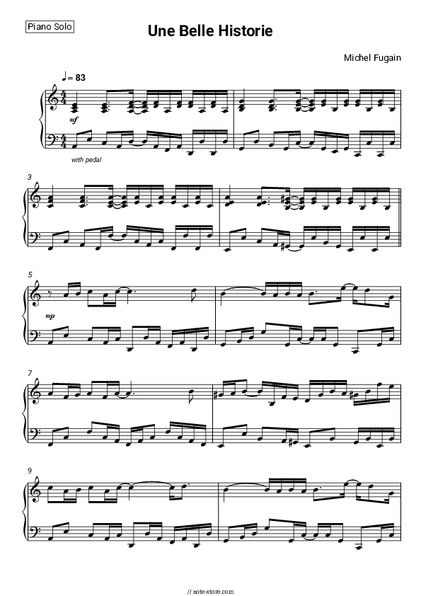 Une Belle Historie - Michel Fugain Piano Sheet Music - Piano.Solo
