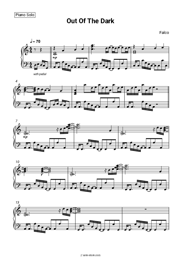 Out Of The Dark - Falco Piano Sheet Music - Piano.Solo