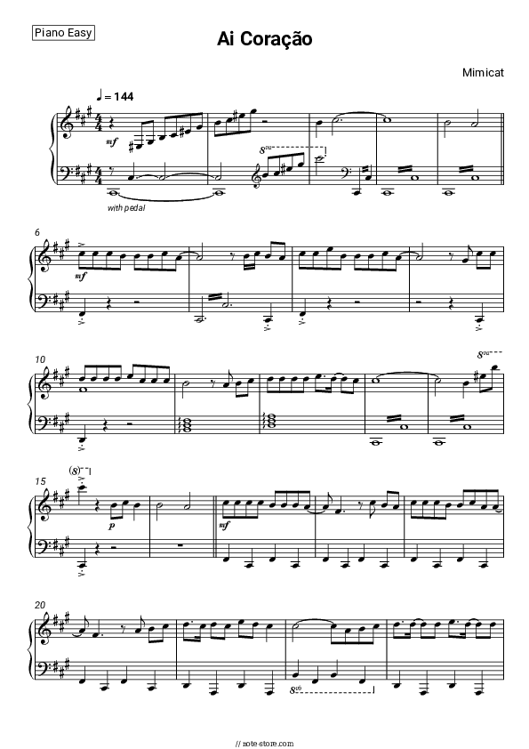 Ai Сoração - Mimicat Piano Sheet Music Easy - Piano.Easy