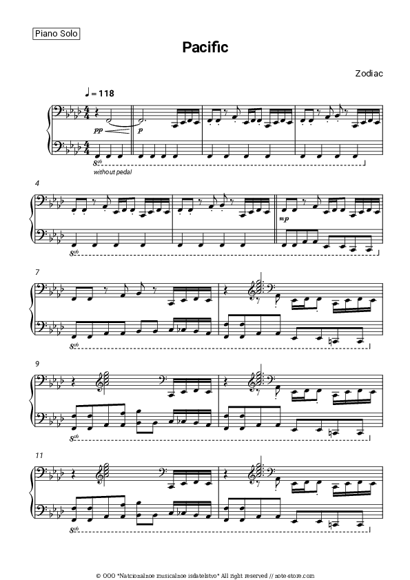 Pacific - Zodiac Piano Sheet Music - Piano.Solo