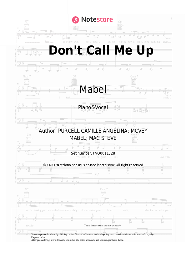 Don't Call Me Up - Mabel Piano Sheet Music with the Voice part - Piano&Vocal