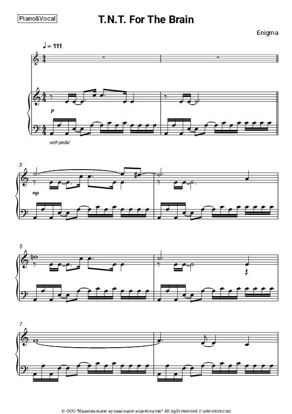 T.N.T. For The Brain - Enigma Piano Sheet Music with the Voice part - Piano&Vocal