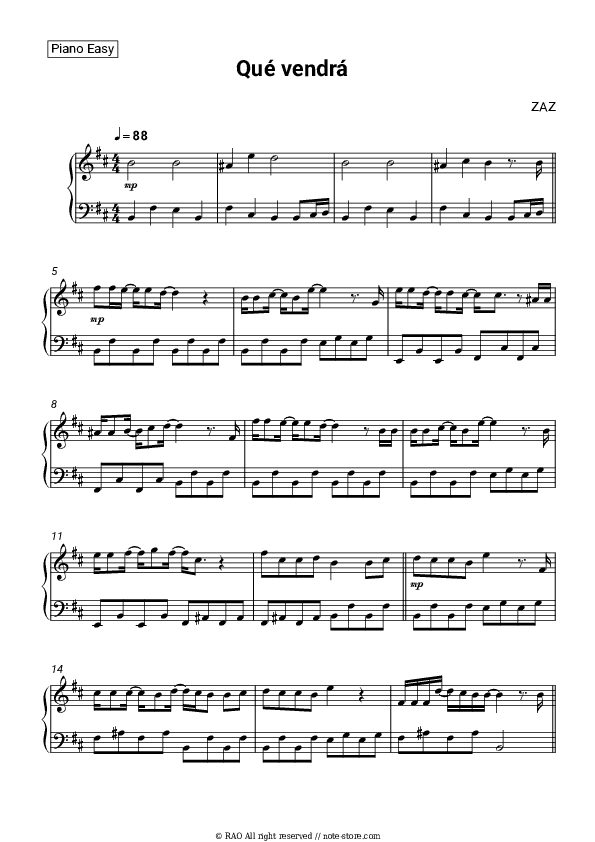 Qué vendrá - ZAZ Piano Sheet Music Easy - Piano.Easy