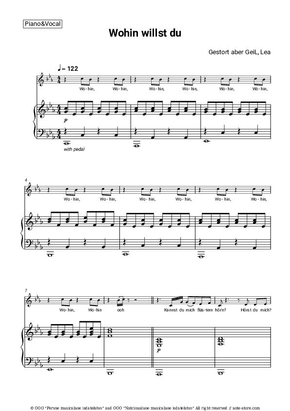 Wohin willst du - Gestort aber GeiL, LEA Piano Sheet Music with the Voice part - Piano&Vocal