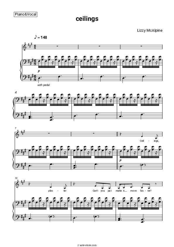 ceilings - Lizzy McAlpine Piano Sheet Music with the Voice part - Piano&Vocal