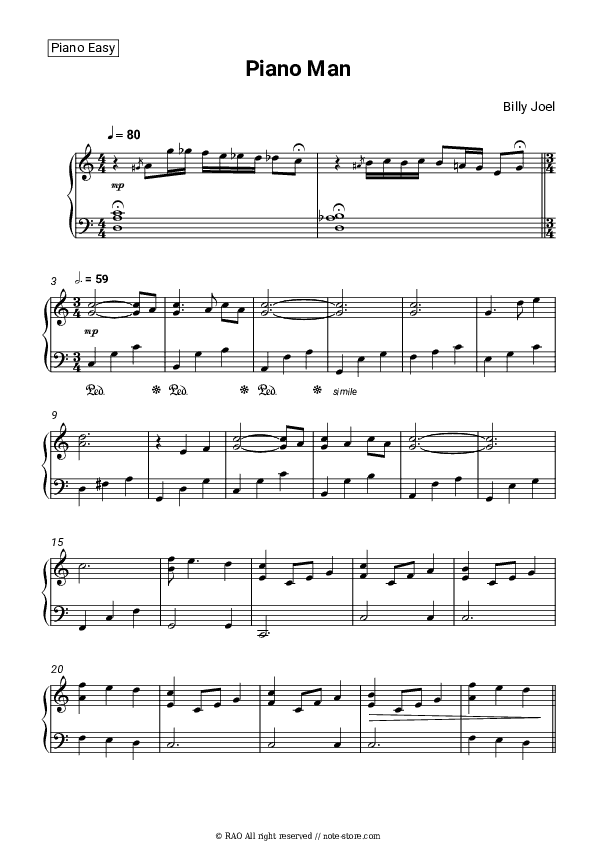 Piano Man - Billy Joel Piano Sheet Music Easy - Piano.Easy