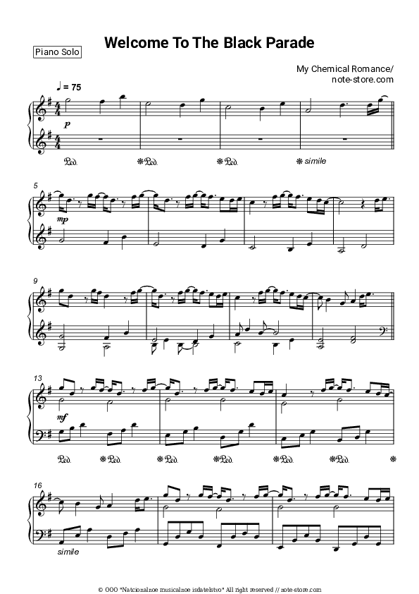 Welcome To The Black Parade - My Chemical Romance Piano Sheet Music - Piano.Solo