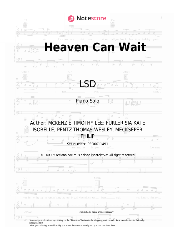 Heaven Can Wait - LSD Piano Sheet Music - Piano.Solo