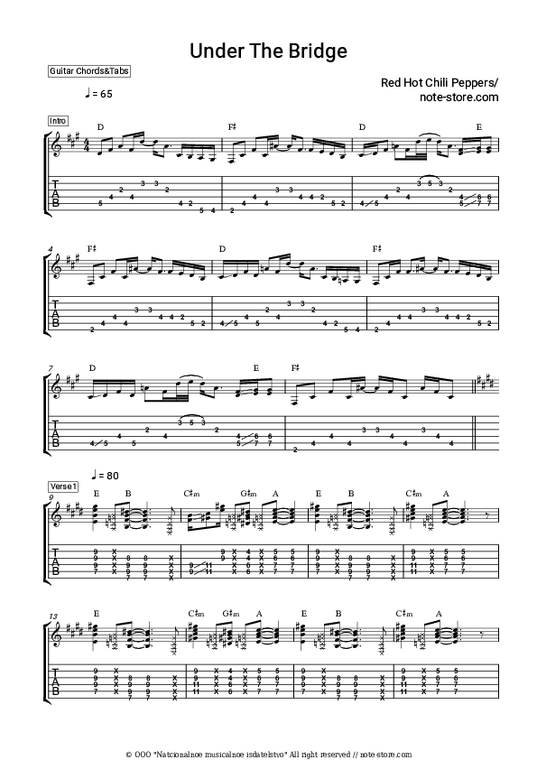 Under the Bridge - Red Hot Chili Peppers Chords and Tabs - Guitar.Chords&Tabs