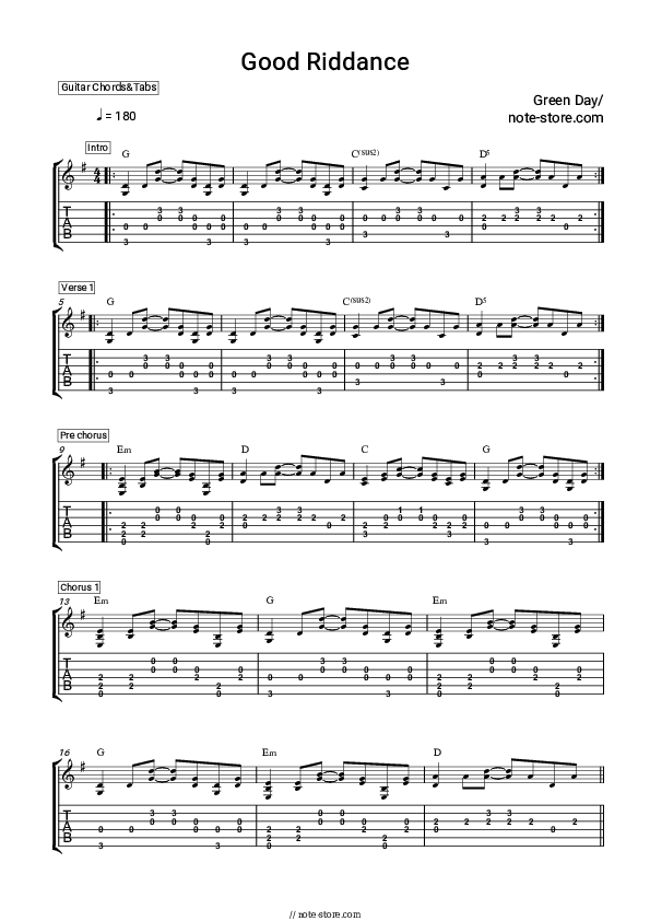 Good Riddance (Time of Your Life) - Green Day Chords and Tabs - Guitar.Chords&Tabs