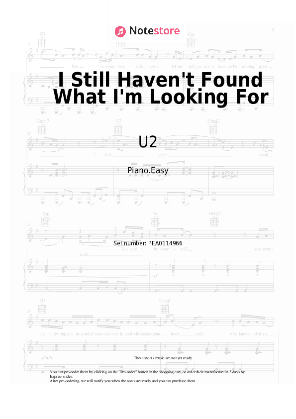 I Still Haven't Found What I'm Looking For - U2 Piano Sheet Music Easy - Piano.Easy