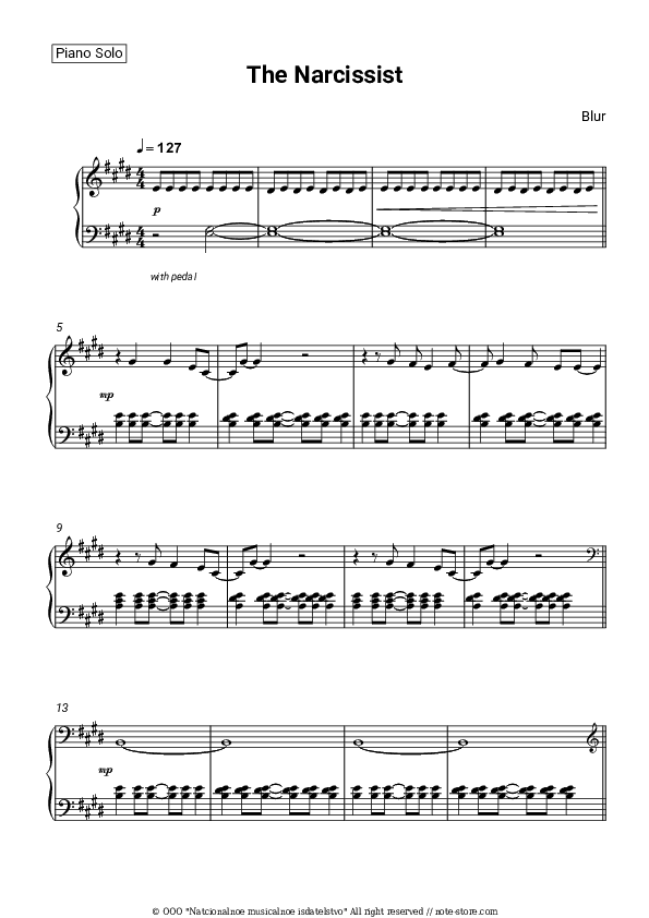 The Narcissist - Blur Piano Sheet Music - Piano.Solo