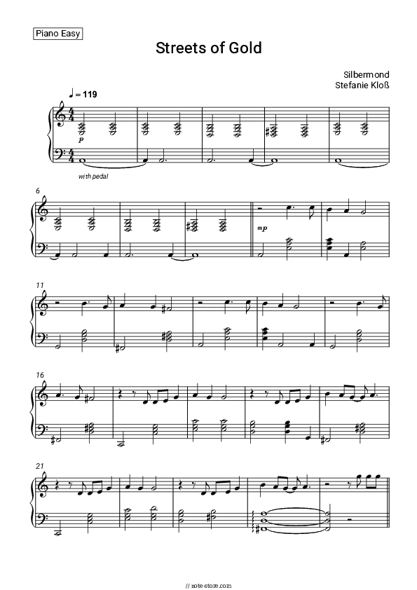 Streets of Gold - Silbermond, Stefanie Kloß Piano Sheet Music Easy - Piano.Easy