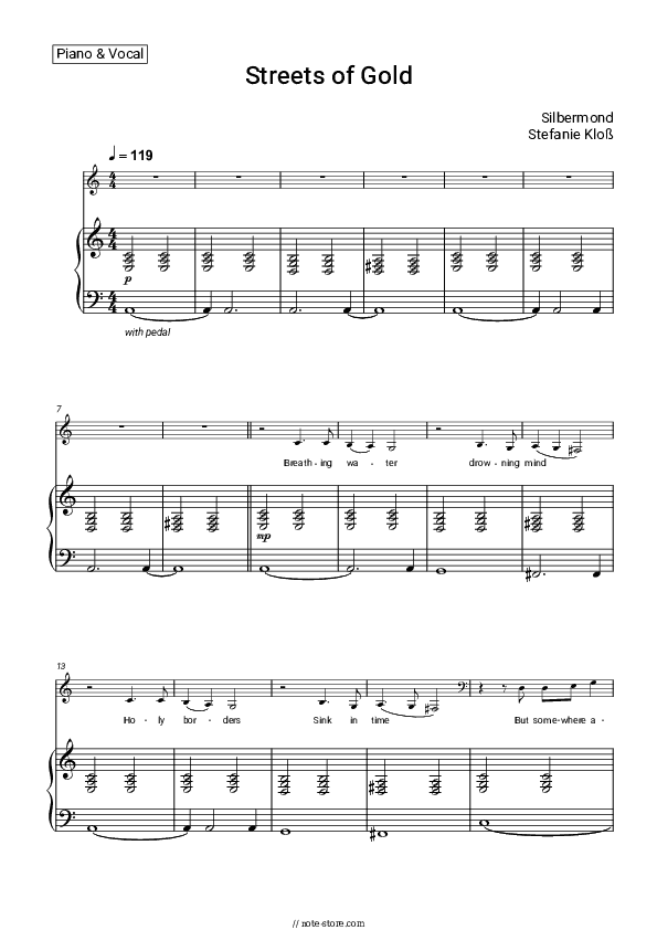 Streets of Gold - Silbermond, Stefanie Kloß Piano Sheet Music with the Voice part - Piano&Vocal