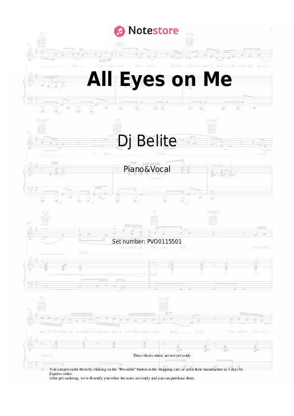 All Eyes on Me - Dj Belite Piano Sheet Music with the Voice part - Piano&Vocal