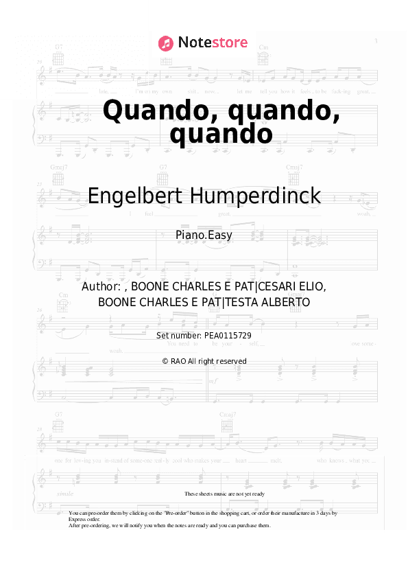 Quando, quando, quando - Engelbert Humperdinck Piano Sheet Music Easy - Piano.Easy