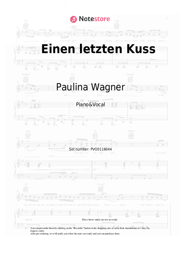 Einen letzten Kuss - Paulina Wagner Piano Sheet Music with the Voice part - Piano&Vocal