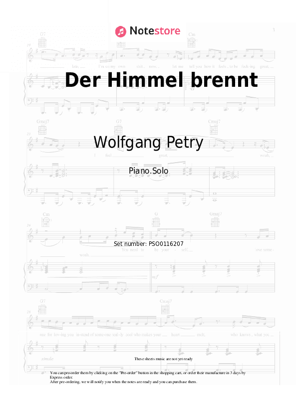 Der Himmel brennt - Wolfgang Petry Piano Sheet Music - Piano.Solo