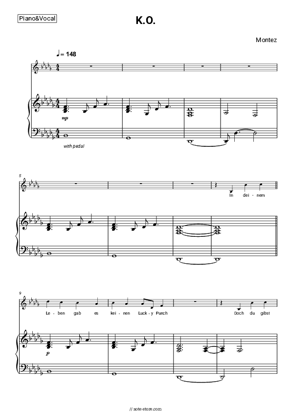 K.O. - Montez Piano Sheet Music with the Voice part - Piano&Vocal