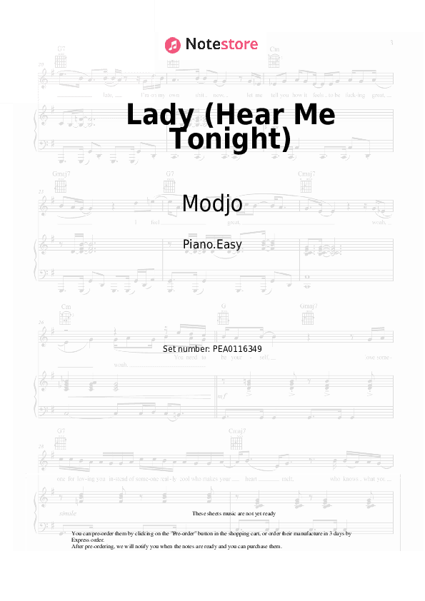 Lady (Hear Me Tonight) - Modjo Piano Sheet Music Easy - Piano.Easy