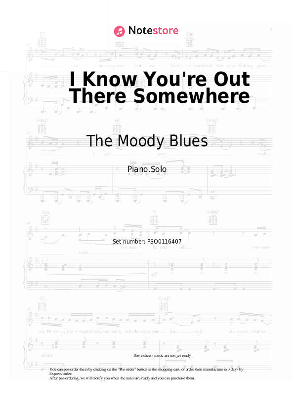 I Know You're Out There Somewhere - The Moody Blues Piano Sheet Music - Piano.Solo