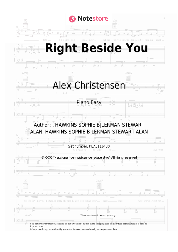 Right Beside You - Alex Christensen, The Berlin Orchestra, Stereoact, Asja Ahatovic Piano Sheet Music Easy - Piano.Easy