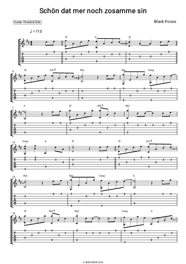 Schön dat mer noch zosamme sin - Black Fooss Chords and Tabs - Guitar.Chords&Tabs