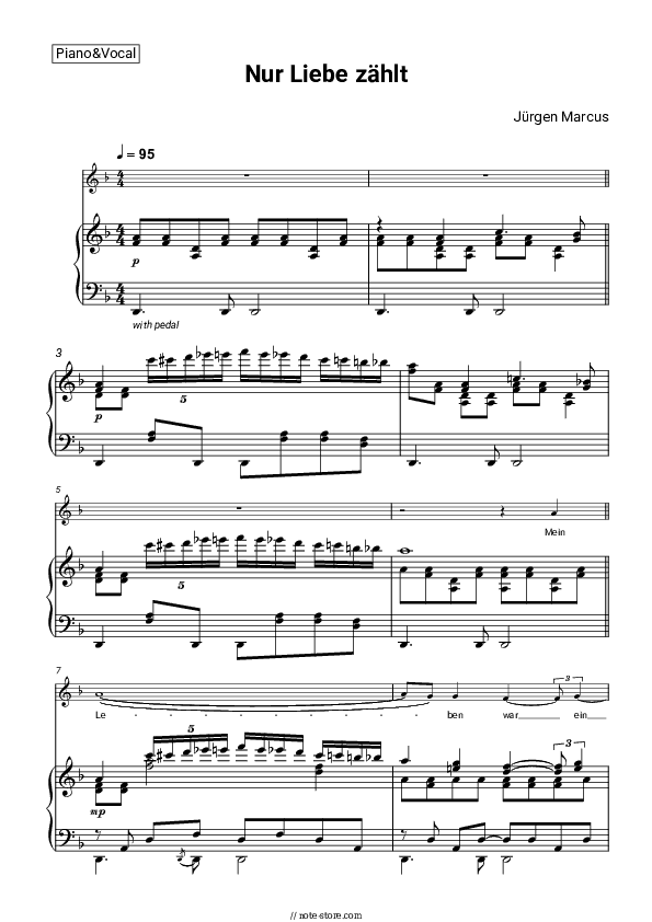 Nur Liebe zählt - Jürgen Marcus Piano Sheet Music with the Voice part - Piano&Vocal