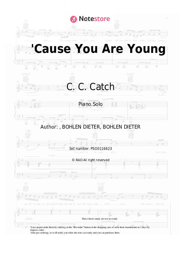 'Cause You Are Young - C. C. Catch Piano Sheet Music - Piano.Solo
