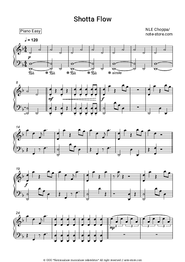 Shotta Flow - NLE Choppa Piano Sheet Music Easy - Piano.Easy