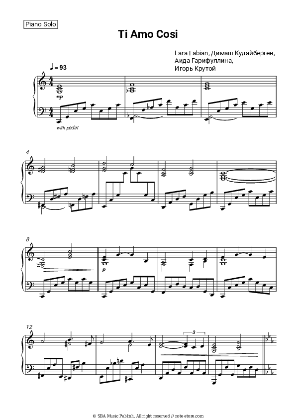 Ti Amo Cosi - Lara Fabian, Dimash Kudaibergen, Aida Garifullina, Igor Krutoy Piano Sheet Music - Piano.Solo