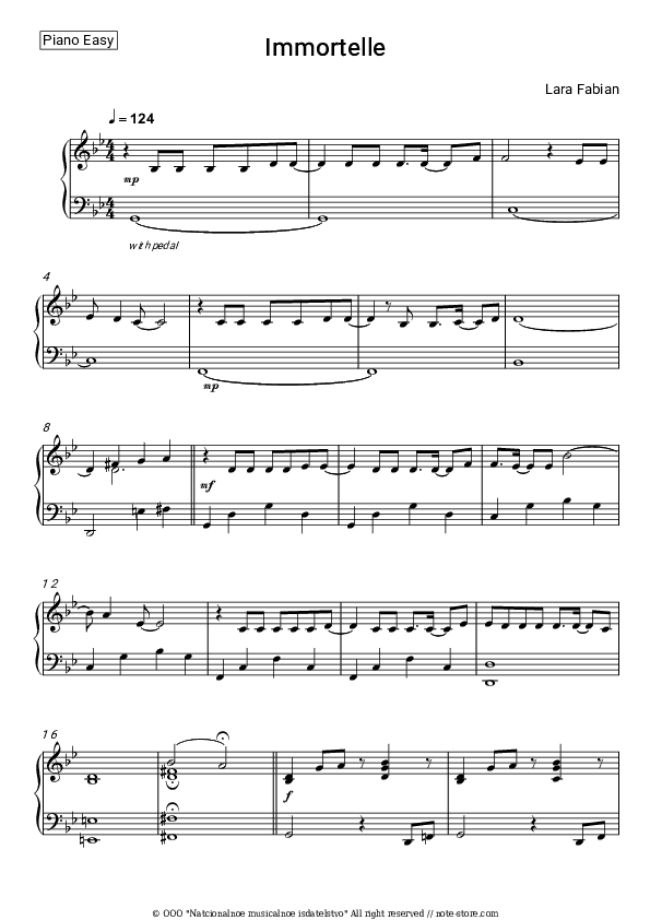 Immortelle - Lara Fabian Piano Sheet Music Easy - Piano.Easy