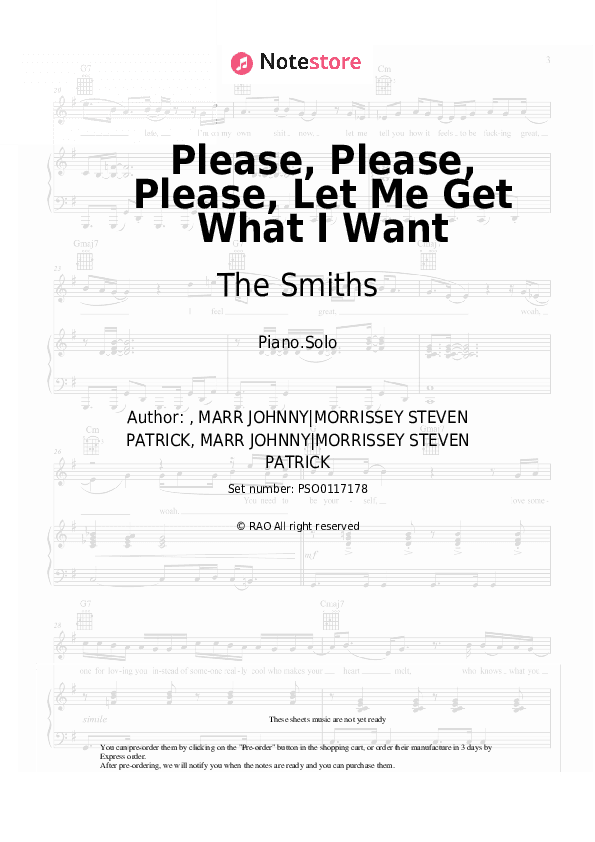 Please, Please, Please, Let Me Get What I Want - The Smiths Piano Sheet Music - Piano.Solo