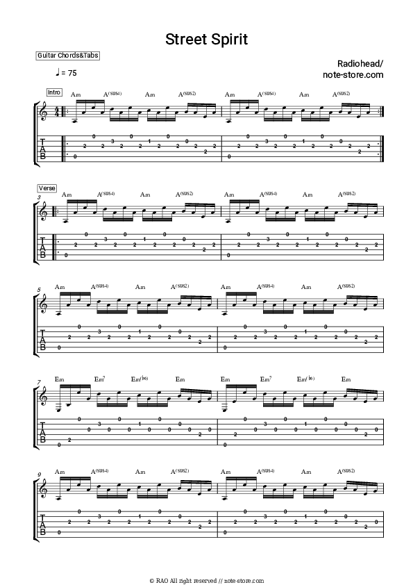 Street Spirit (Fade Out) - Radiohead Chords and Tabs - Guitar.Chords&Tabs